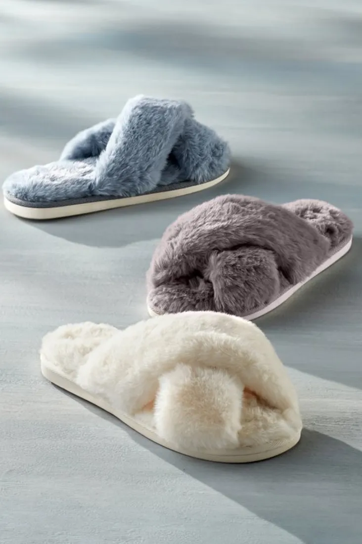 Online Soft Surroundings Dreama Faux Fur Cross Band Slippers