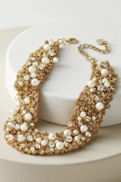 Hot Soft Surroundings Elanore Crochet Pearl Necklace Gold