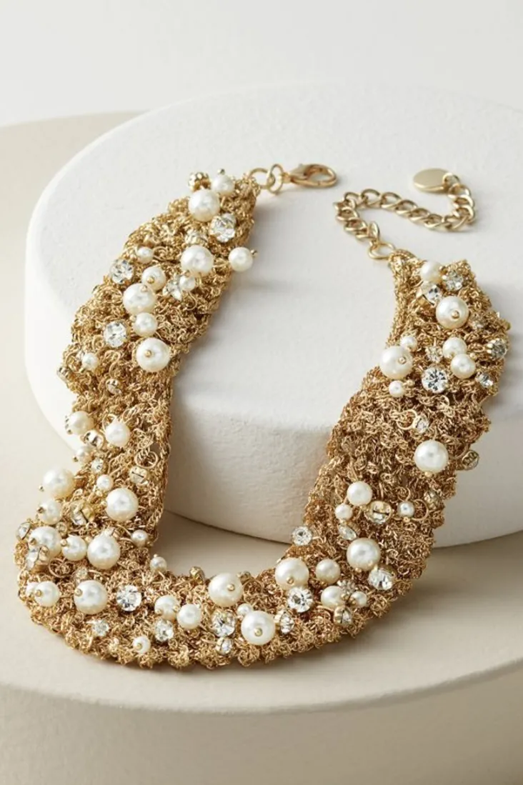 Hot Soft Surroundings Elanore Crochet Pearl Necklace Gold