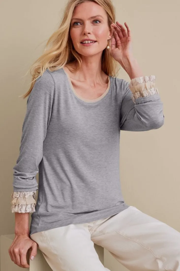 Best Soft Surroundings Ella Lace Top MediumGreyHeather