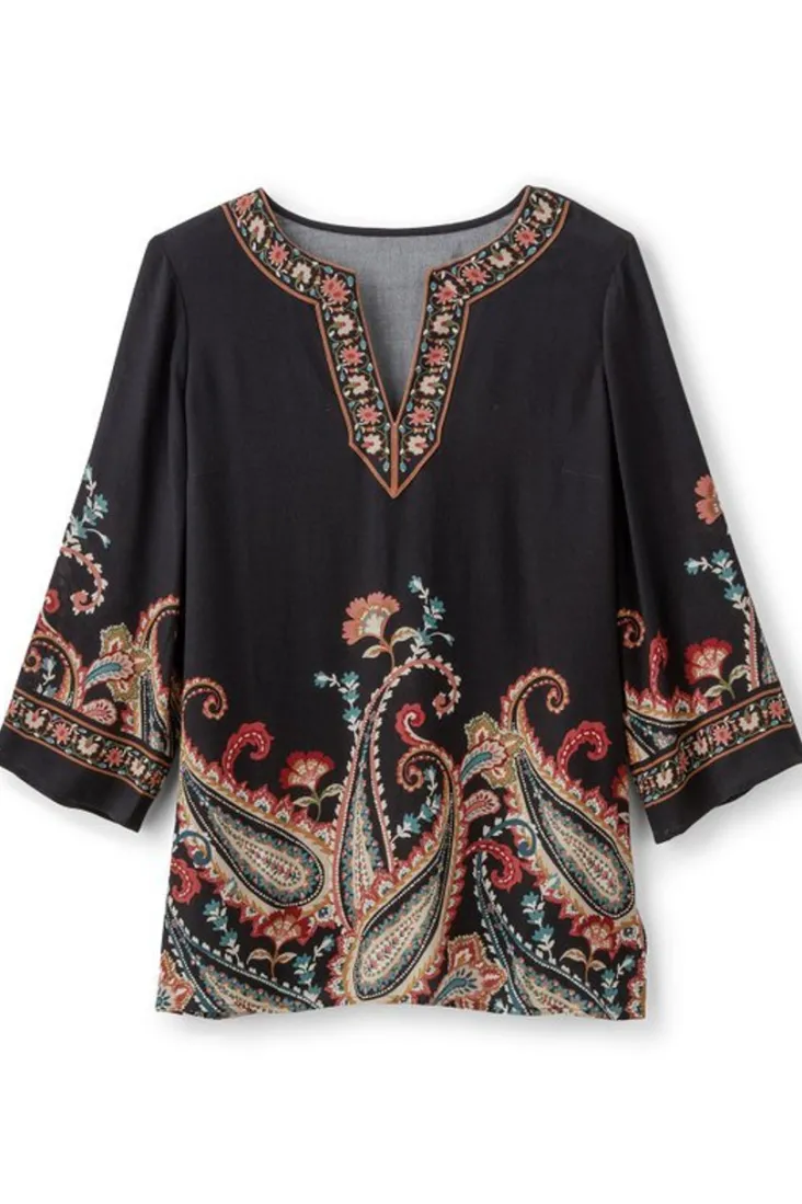 Soft Surroundings Elma 3/4 Sleeve Tunic CascadingBrder