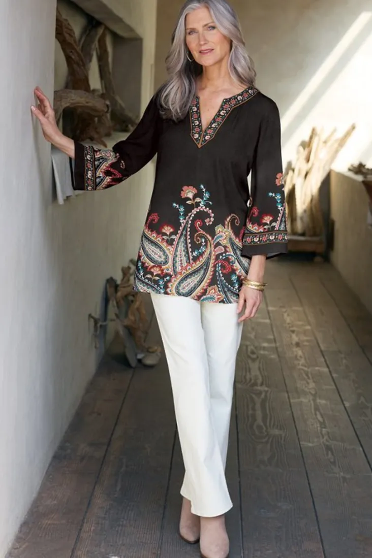 Soft Surroundings Elma 3/4 Sleeve Tunic CascadingBrder
