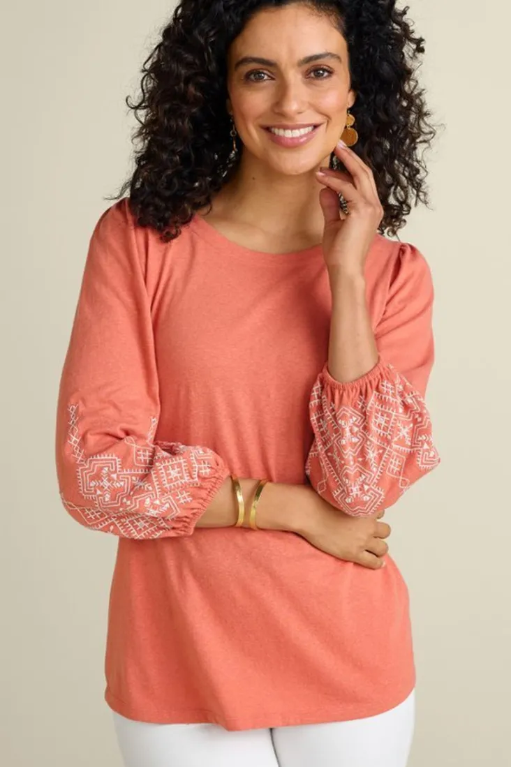 Best Soft Surroundings Embroidered Parisian Poet Top ApricotBrandy