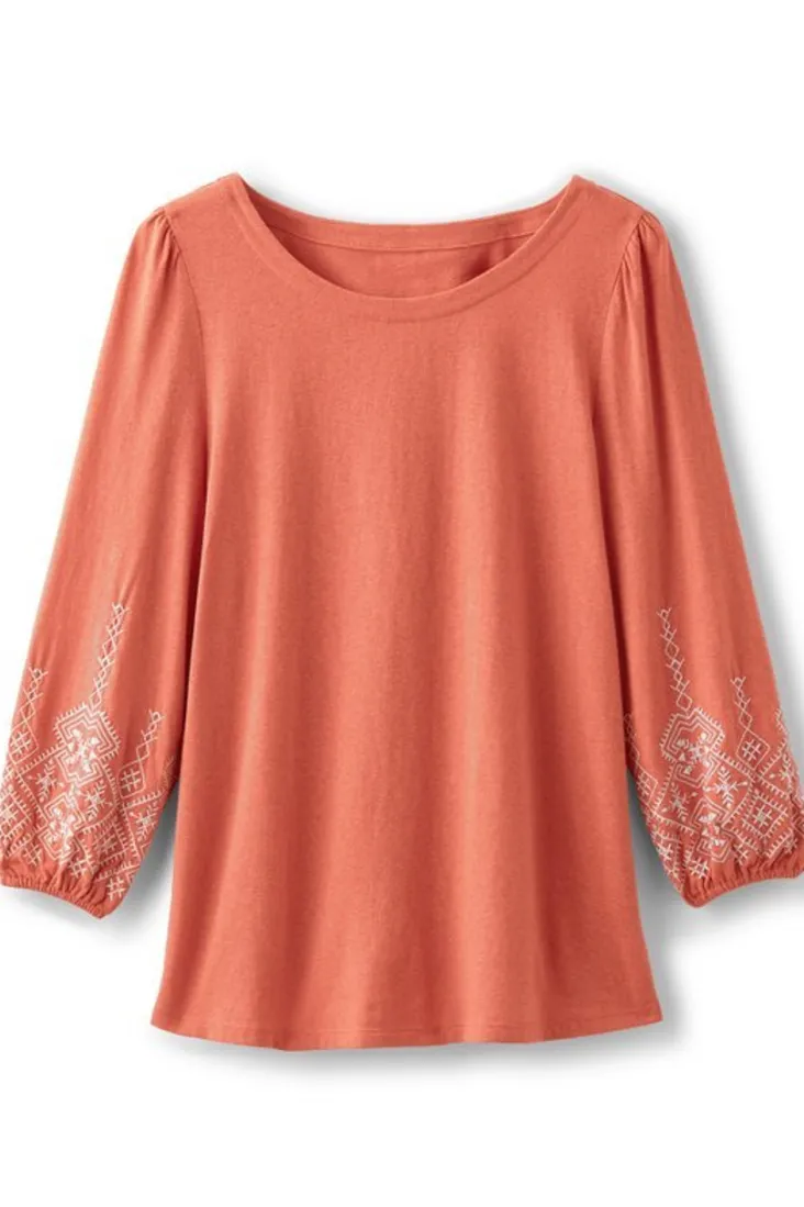 Best Soft Surroundings Embroidered Parisian Poet Top ApricotBrandy