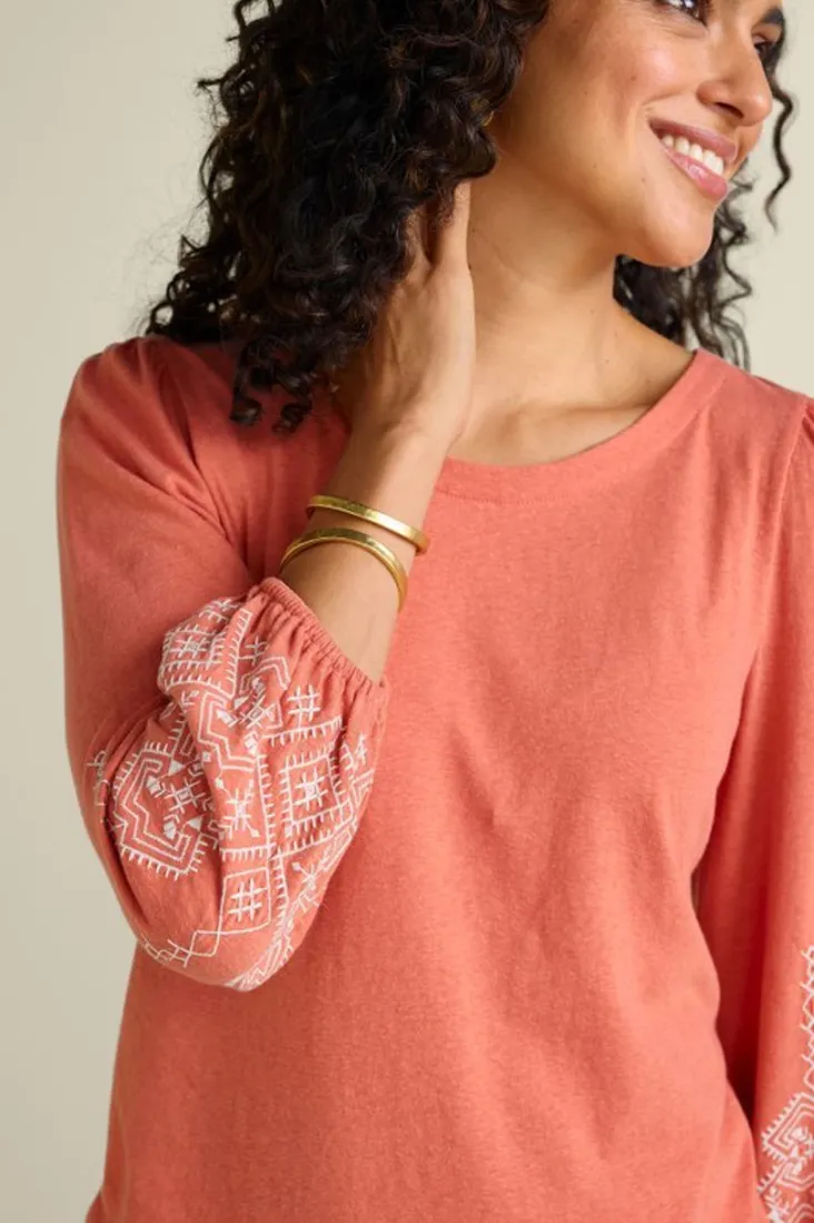 Best Soft Surroundings Embroidered Parisian Poet Top ApricotBrandy