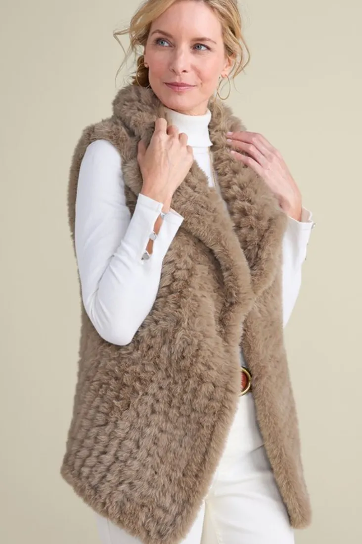 New Soft Surroundings Faux Fur Draped Vest Taupe