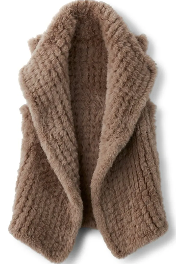 New Soft Surroundings Faux Fur Draped Vest Taupe