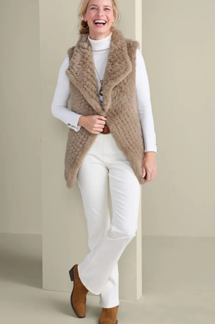 New Soft Surroundings Faux Fur Draped Vest Taupe