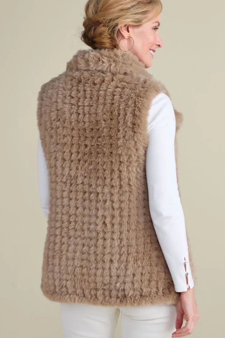 New Soft Surroundings Faux Fur Draped Vest Taupe
