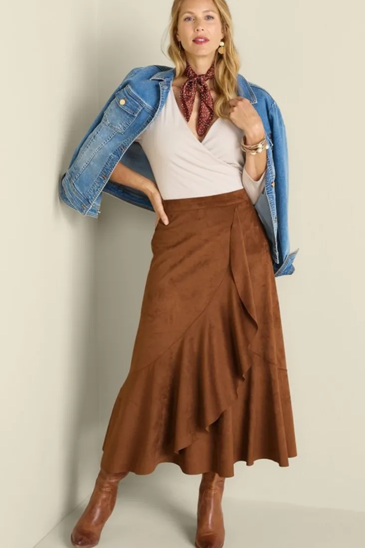 Soft Surroundings Faux Suede Skirt Saddle