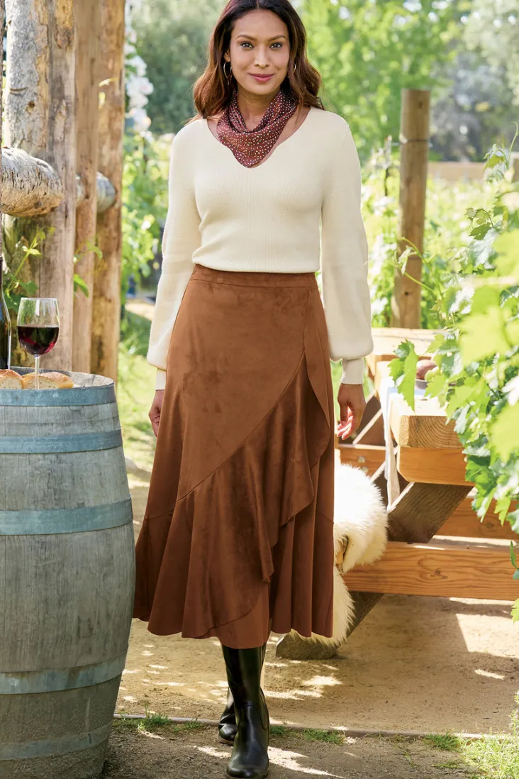 Soft Surroundings Faux Suede Skirt Saddle