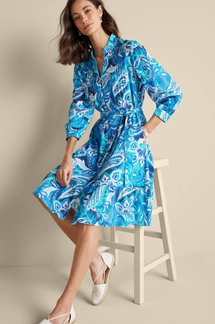 Hot Soft Surroundings Feyre Short Dress IslandSunPaisleyBlue
