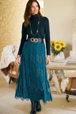 Best Soft Surroundings Frederica Lace Maxi Skirt SailorBlue