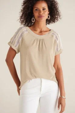 New Soft Surroundings Halle Short Sleeve Top LightTaupe