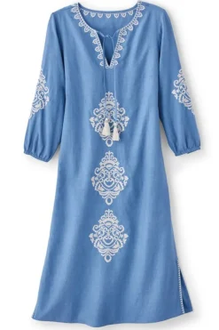 Soft Surroundings Hasana Linen Blend Midi Dress RiversideBlue