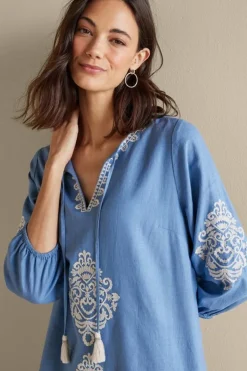 Soft Surroundings Hasana Linen Blend Midi Dress RiversideBlue