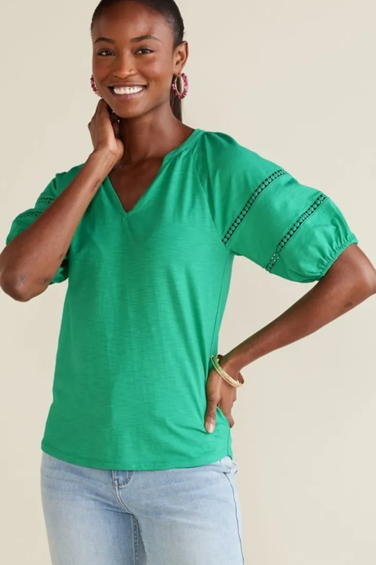 Online Soft Surroundings Heidi Supima Puff Sleeve Tee HollyGreen