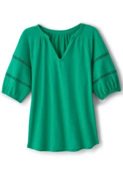 Online Soft Surroundings Heidi Supima Puff Sleeve Tee HollyGreen