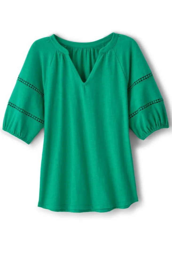 Online Soft Surroundings Heidi Supima Puff Sleeve Tee HollyGreen