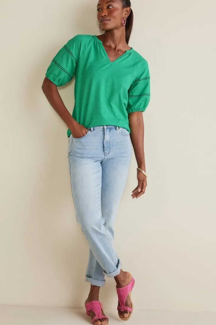 Online Soft Surroundings Heidi Supima Puff Sleeve Tee HollyGreen