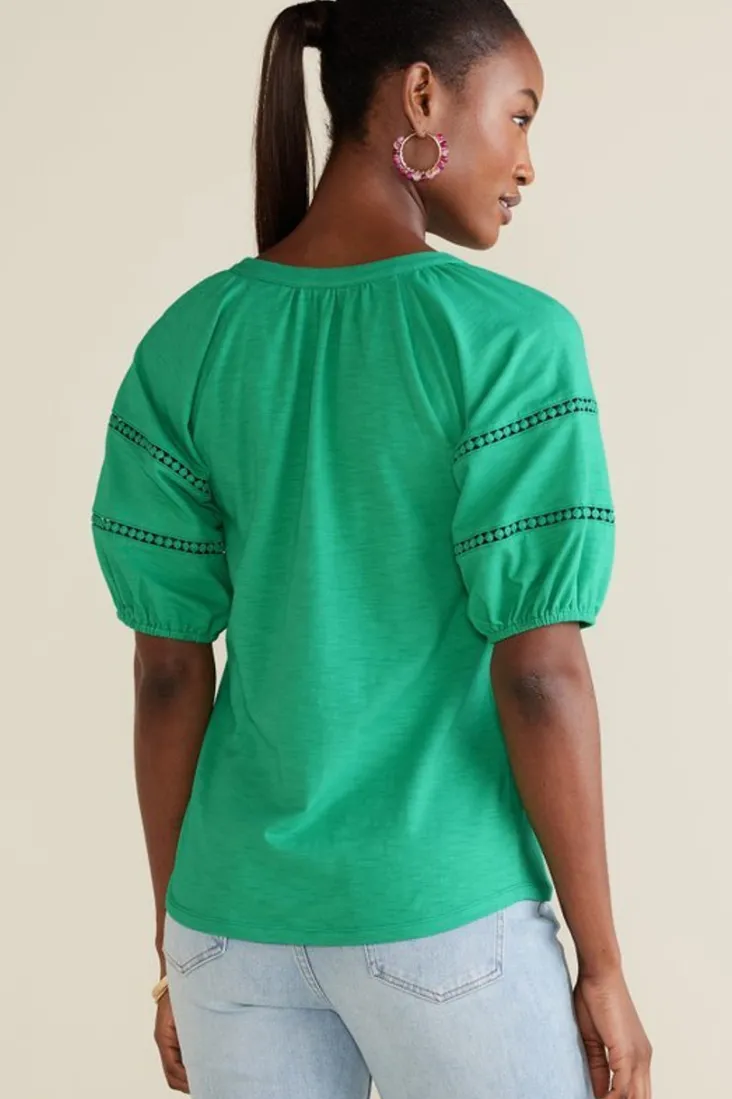 Online Soft Surroundings Heidi Supima Puff Sleeve Tee HollyGreen
