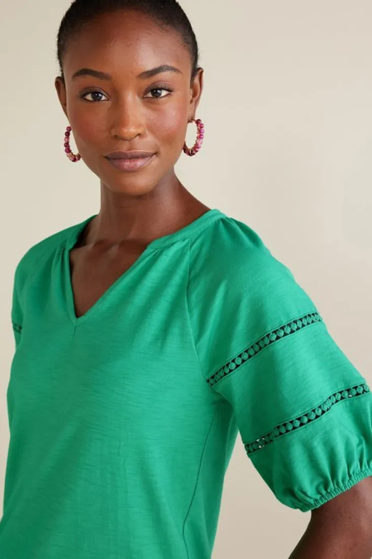 Online Soft Surroundings Heidi Supima Puff Sleeve Tee HollyGreen