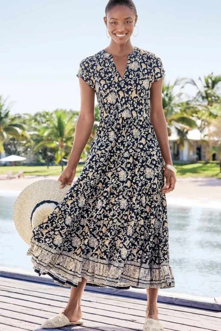 Soft Surroundings Hollis Midi Dress LisbonFloralNeutral