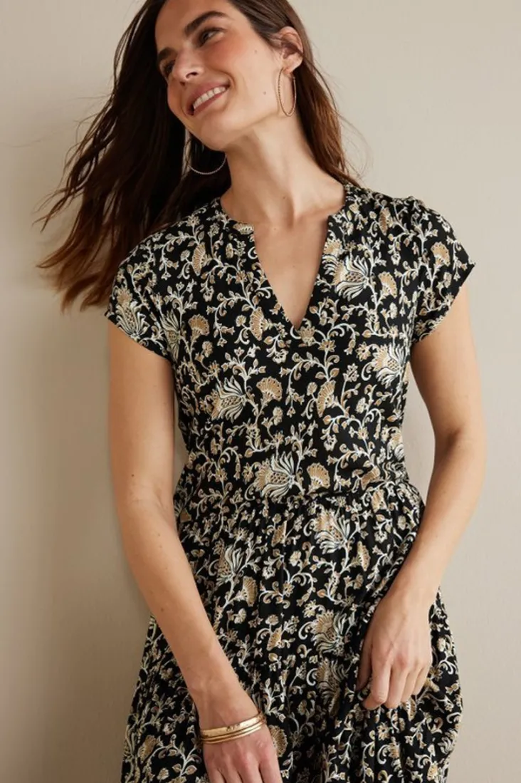 Soft Surroundings Hollis Midi Dress LisbonFloralNeutral