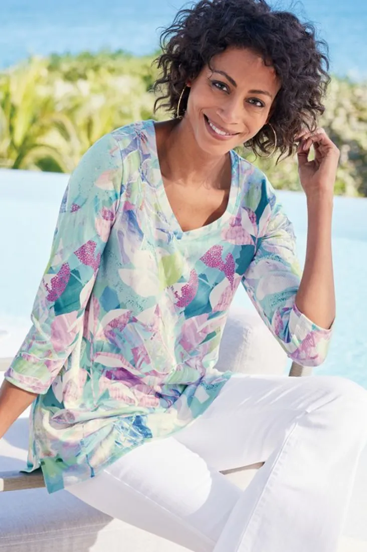 Soft Surroundings Iris 3/4 Sleeve Tunic TropicalMulti