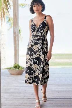 New Soft Surroundings Isla Stretch Linen Midi Dress GoldenBotanicals