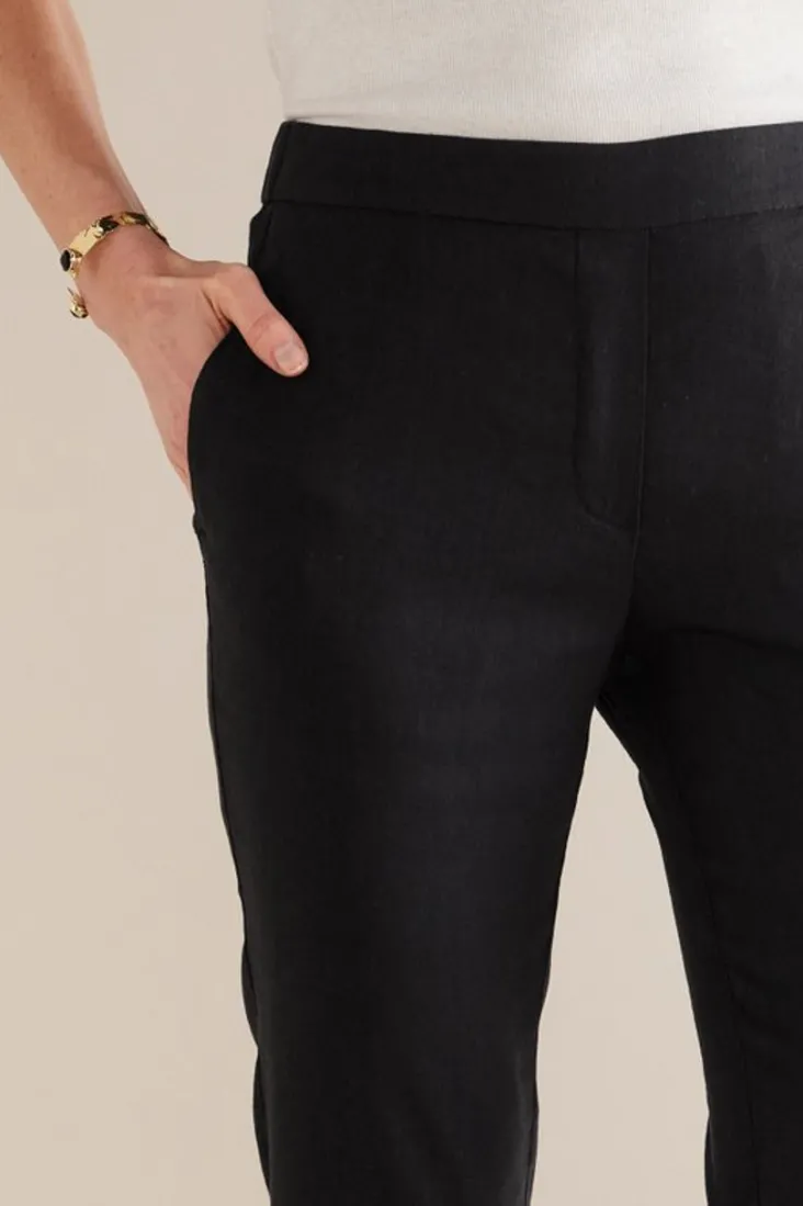 Soft Surroundings Isla Stretch Linen Slim Leg Pants Black