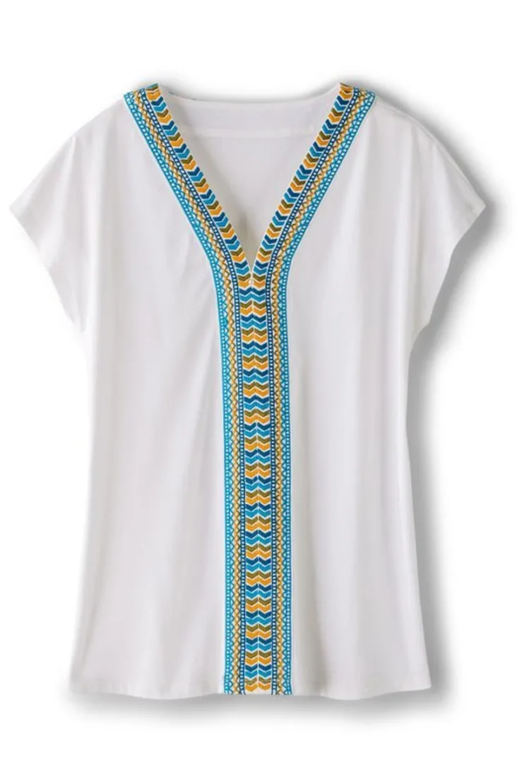 Clearance Soft Surroundings Izabel Embroidered Tee White