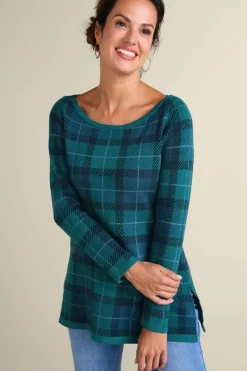 Soft Surroundings Janece Plaid Sweater Tunic FestivePlaidGreen