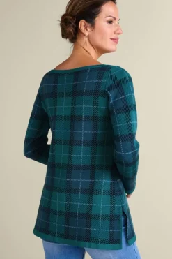 Soft Surroundings Janece Plaid Sweater Tunic FestivePlaidGreen