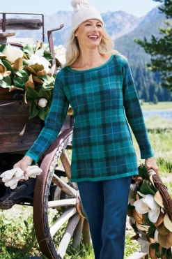 Soft Surroundings Janece Plaid Sweater Tunic FestivePlaidGreen