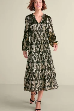 New Soft Surroundings Jobelle Shimmer Midi Dress FoilGarden