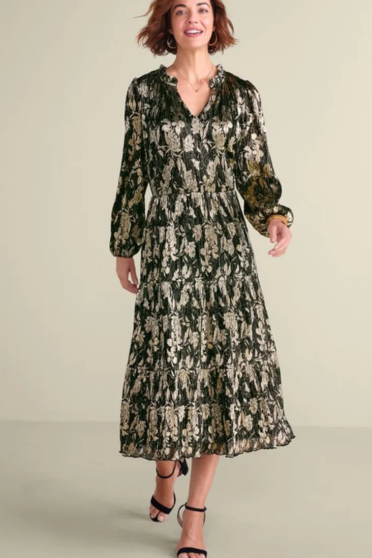 New Soft Surroundings Jobelle Shimmer Midi Dress FoilGarden