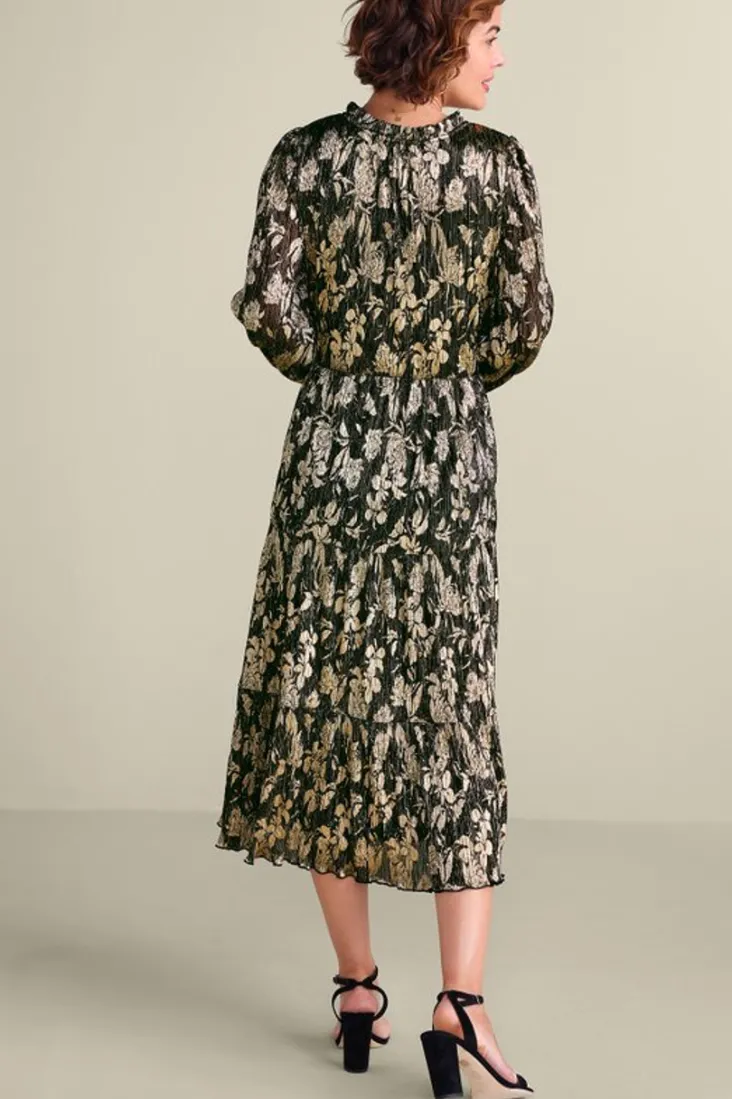 New Soft Surroundings Jobelle Shimmer Midi Dress FoilGarden