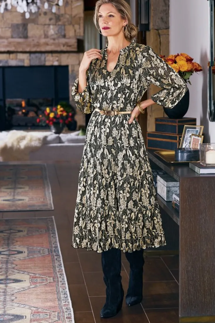 New Soft Surroundings Jobelle Shimmer Midi Dress FoilGarden