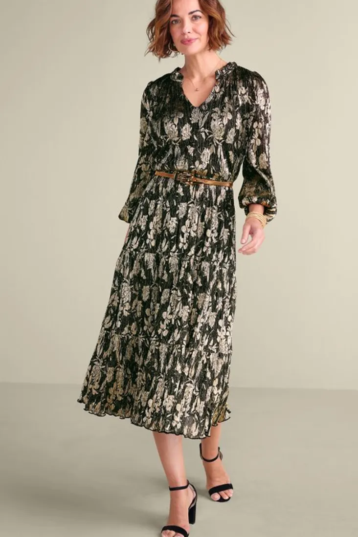 New Soft Surroundings Jobelle Shimmer Midi Dress FoilGarden