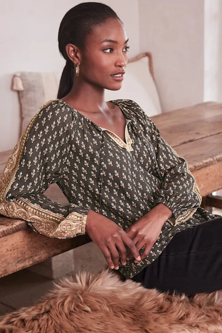 New Soft Surroundings Jolene Blouse NeutralGeo