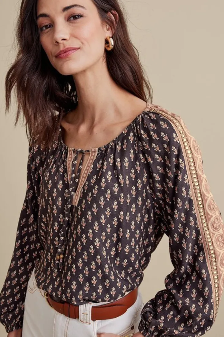 New Soft Surroundings Jolene Blouse NeutralGeo