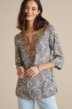 Discount Soft Surroundings Kaimana Embellished Tunic SpringPaisley