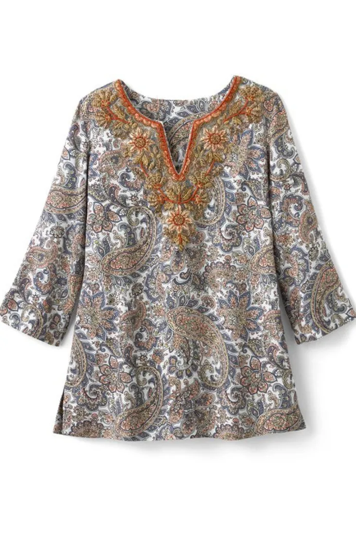 Discount Soft Surroundings Kaimana Embellished Tunic SpringPaisley