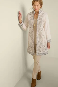 New Soft Surroundings Kerala Embellished Natural Jacket NaturalSeed