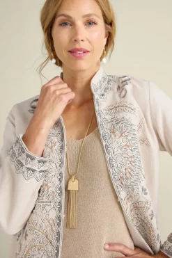New Soft Surroundings Kerala Embellished Natural Jacket NaturalSeed