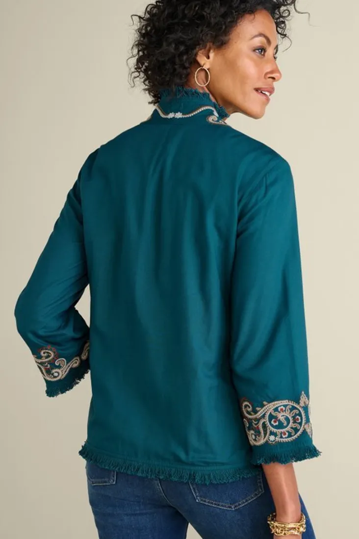 Soft Surroundings Kiruna Embroidered Jacket Teal