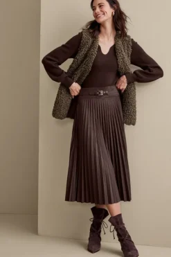 Discount Soft Surroundings Lavina Faux Suede Skirt DarkBrown