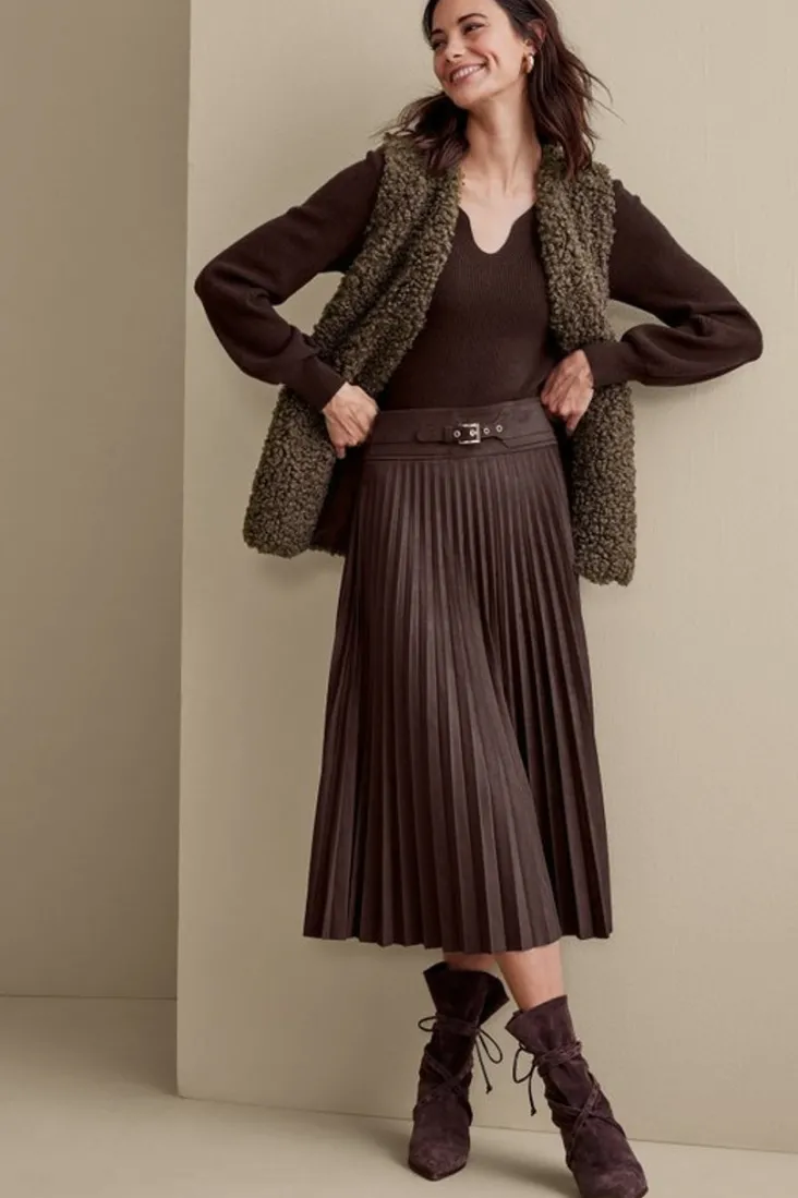 Discount Soft Surroundings Lavina Faux Suede Skirt DarkBrown