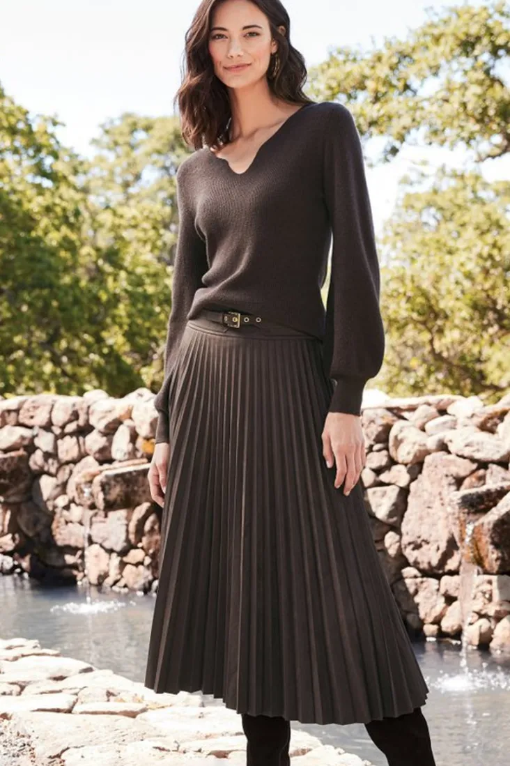 Discount Soft Surroundings Lavina Faux Suede Skirt DarkBrown